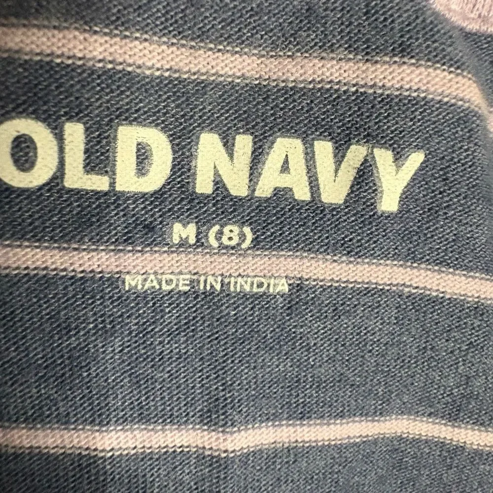 Old Navy Men's Navy and White Striped Long Sleeve Tee